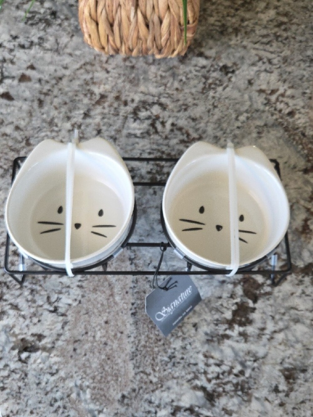 Signature Cat Ceramic Double Bowl Set in White - Picture 3 of 7